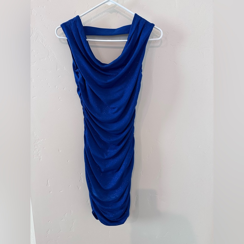 Sweet Storm Blue Cowl Neck Sleeveless Bodycon Midi